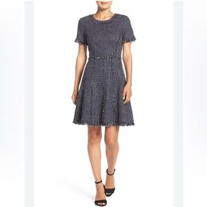 Eliza J Navy Tweed fit and flare